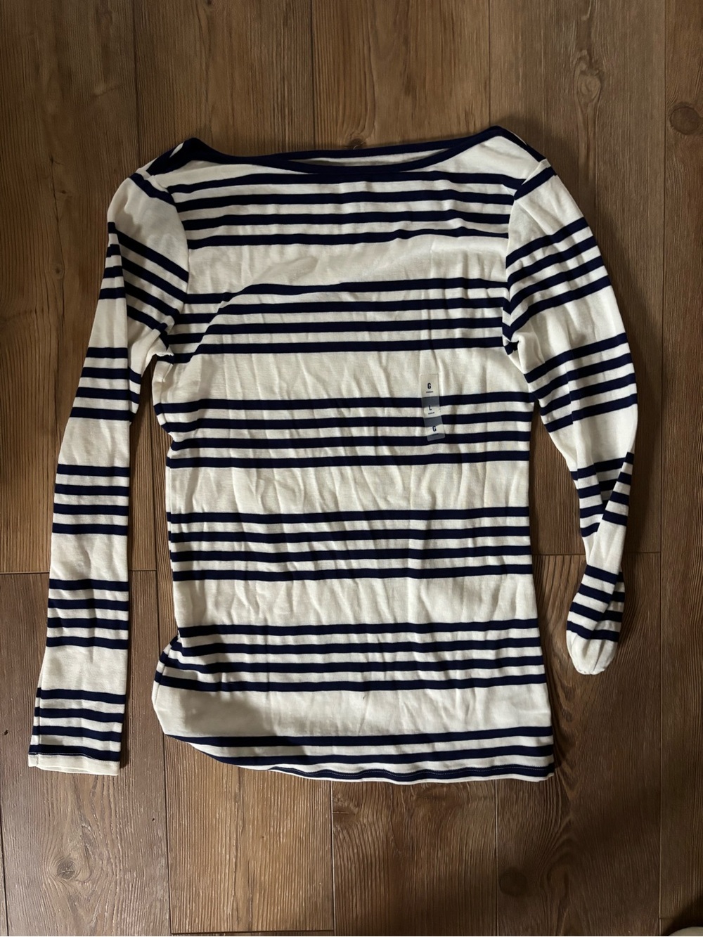 Old Navy Navy & White Striped Long-Sleeve Boatneck Top
